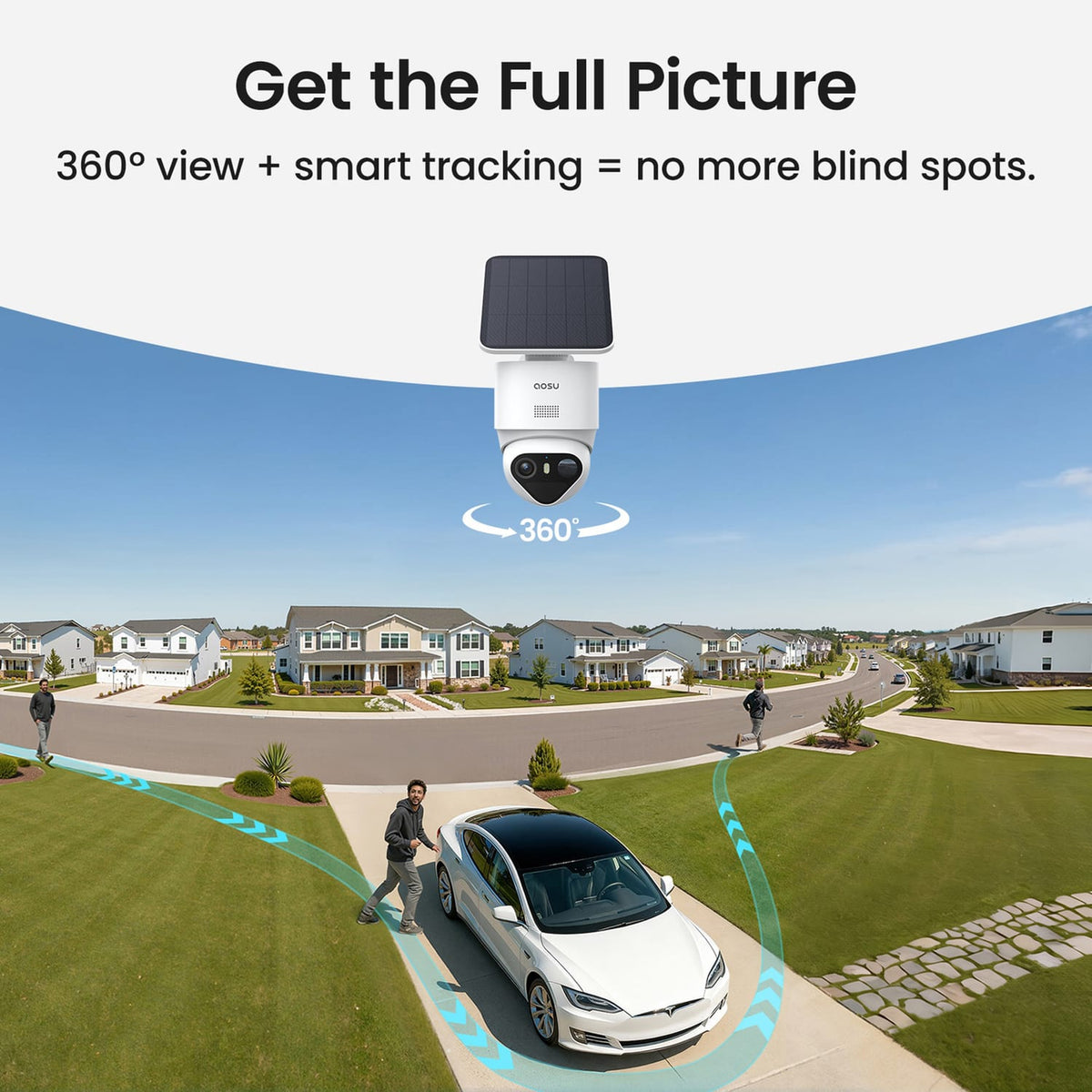 AOSU TrueColor 4K 8.3-MP SolarCam T2 Ultra Camera with Solar Panel, 355° PTZ with Auto Patrol, Triple Detection Radar/PIR/AI Technology, 2-Way Talk