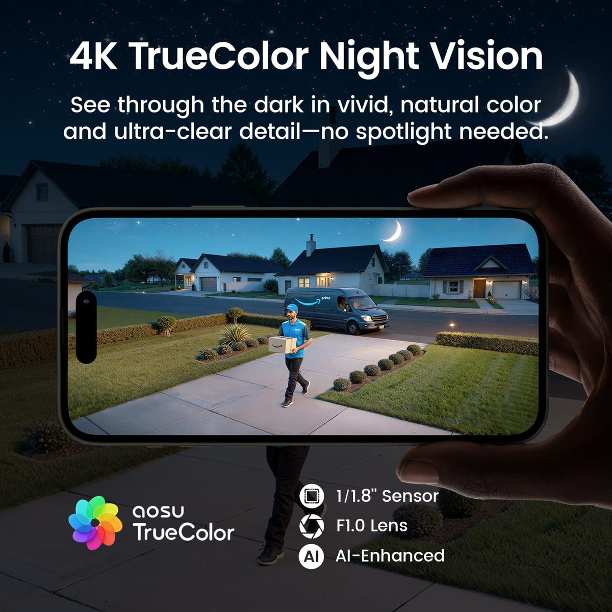 AOSU TrueColor 4K 8.3-MP SolarCam T2 Ultra Camera System with Solar Panels, AOSUCortex Hub, 355° PTZ with Auto Patrol, AI, 2-Way Talk, 4 Cameras