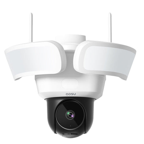 AOSU Floodlight Cam Pro 360° PTZ Motion-Sensing Wi-Fi AI-Smart 3K Security Camera with 2 Wired Integrated LED Flood Lights, 2,600 Lumens
