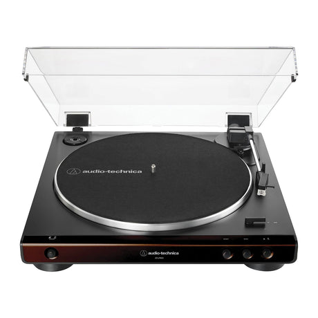 Audio-Technica 2-Speed Belt-Drive Fully Automatic Turntable with 45 RPM Adapter, Switchable Phono Preamp, and RCA Out, AT-LP60X, Black/Brown