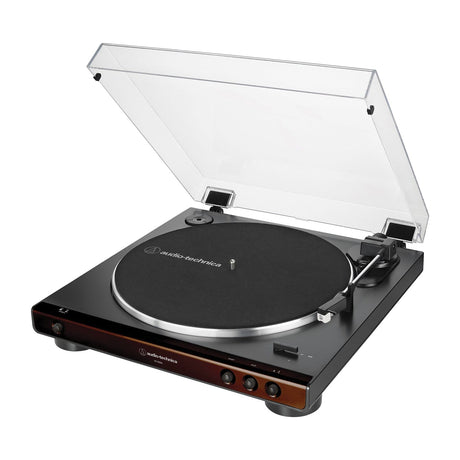 Audio-Technica 2-Speed Belt-Drive Fully Automatic Turntable with 45 RPM Adapter, Switchable Phono Preamp, and RCA Out, AT-LP60X, Black/Brown