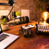 Audio-Technica AT2040 Dynamic Wired Hypercardioid Microphone for Podcasts with 3-Pin XLRM Output, Pivoting Stand Mount, Mount Adapter, and Pouch