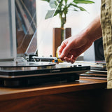 Audio-Technica 2-Speed Belt-Drive Automatic Turntable with 45 RPM Adapter, Switchable Preamp, 3-Piece Chassis, RCA Out, AT-VM95 Stylus, Black/Gray