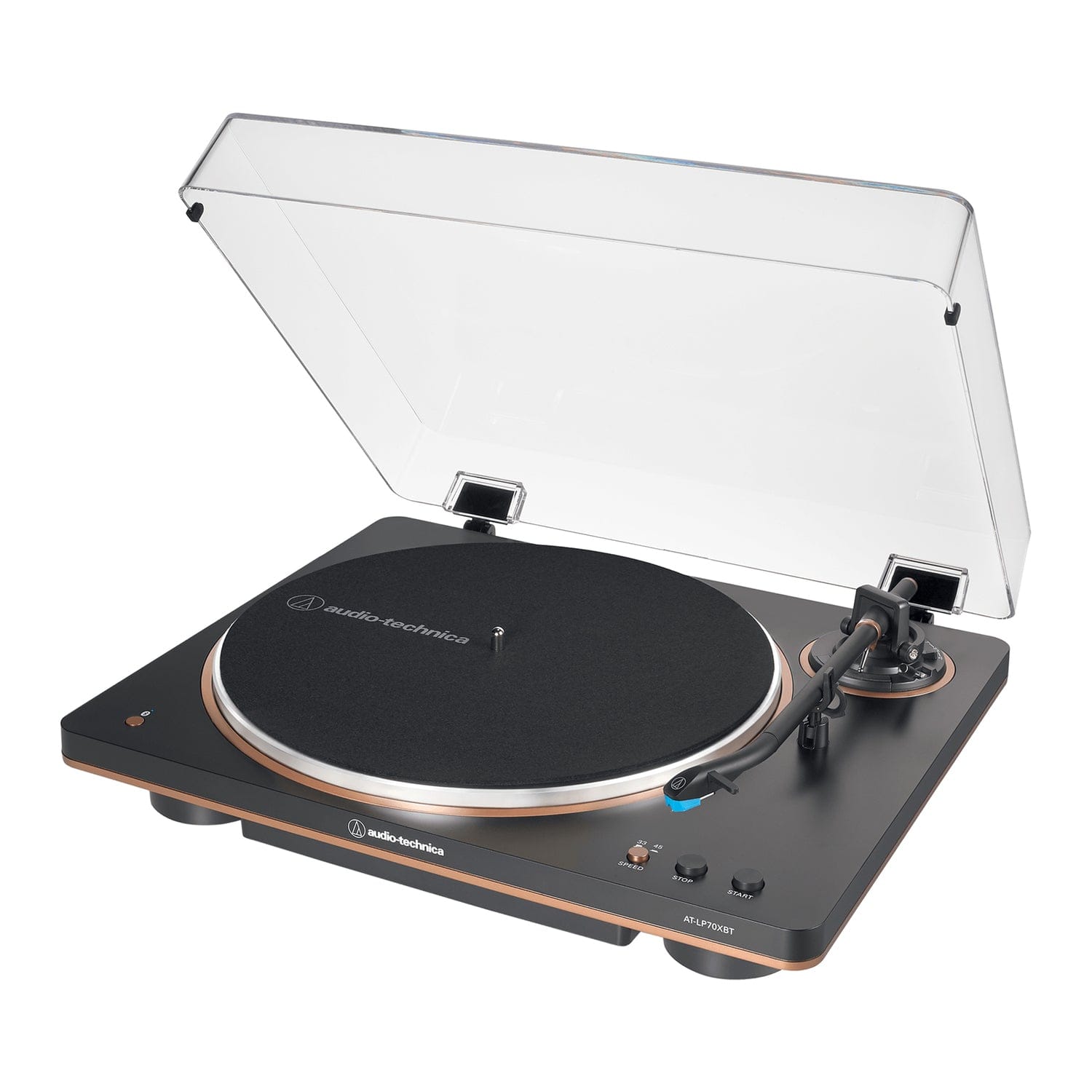 Audio-Technica 2-Speed Belt-Drive Fully Automatic Turntable with Bluetooth, aptX, 45 RPM Adapter, Switchable Preamp, and RCA Out, Black/Bronze