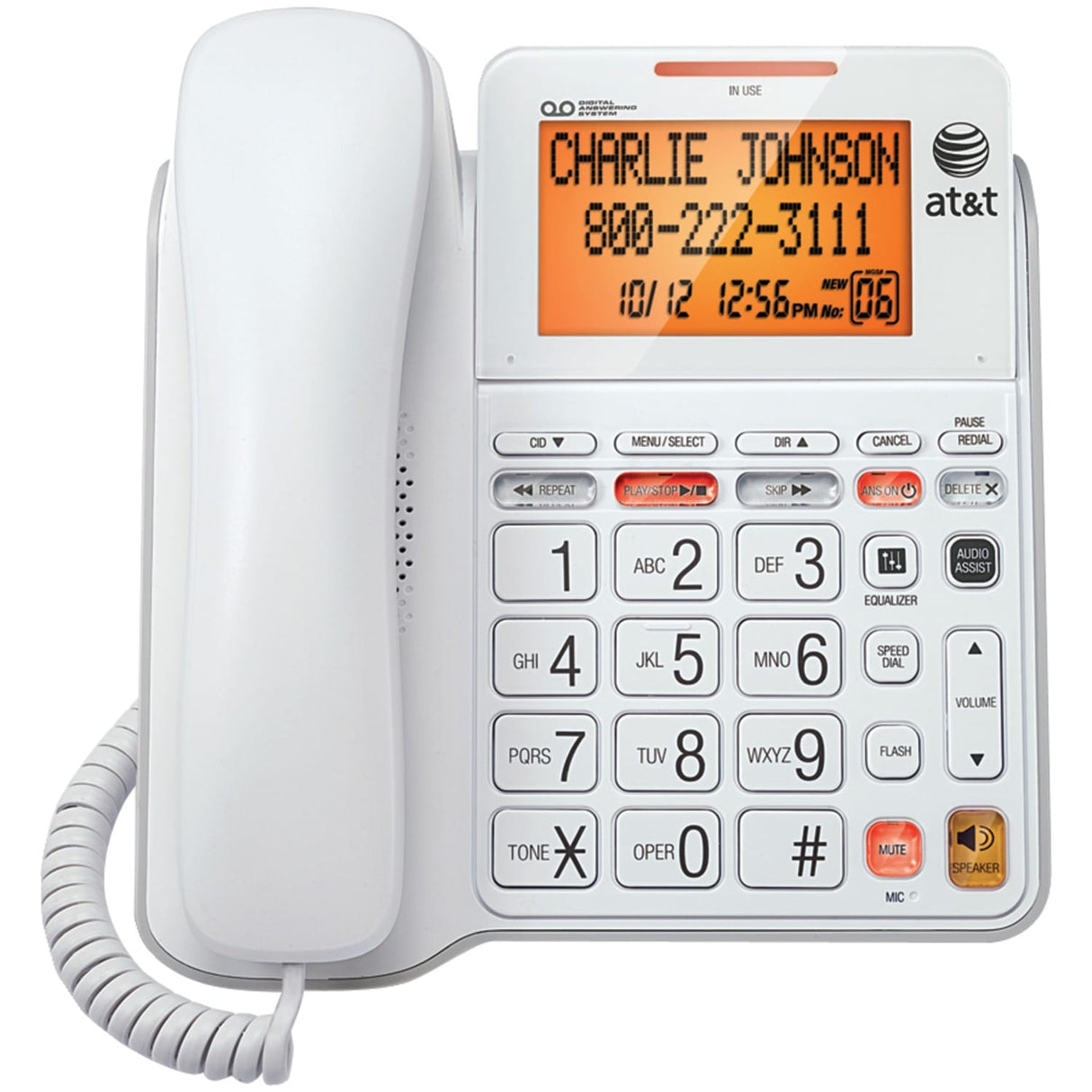 AT&T 1-Corded Handset Phone System for Landlines, Answering System, Audio Assist, Large Buttons, Speakerphone, and Loud/Visual Ringer, CL4940