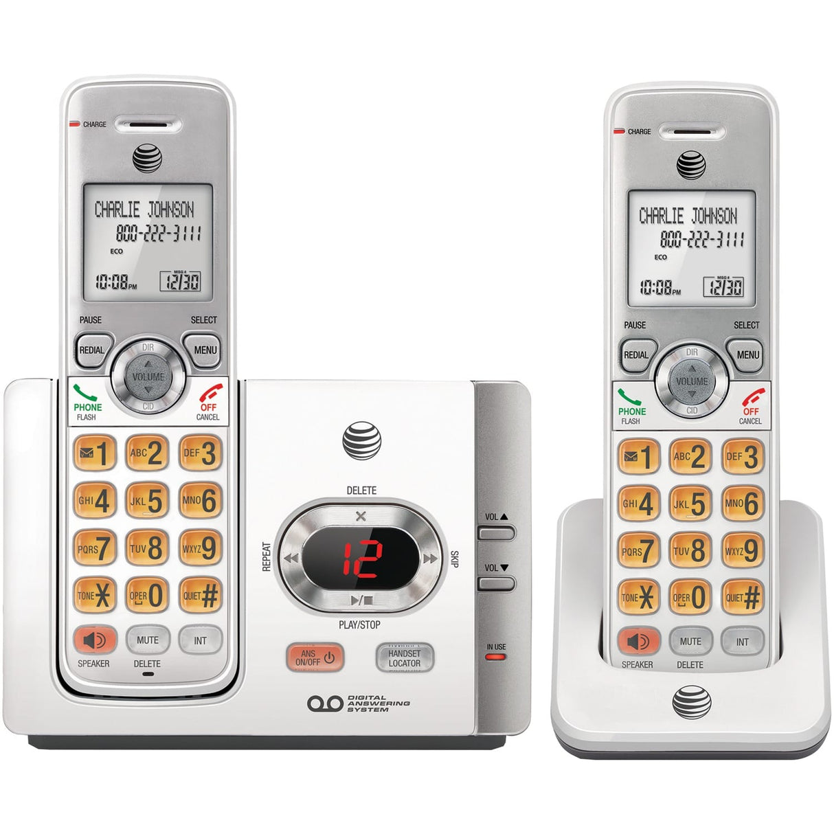 AT&T DECT 6.0 Expandable Cordless Phone System for Landline, Digital Answering System, Caller ID/Call Waiting, and Large Buttons, 2 Handset