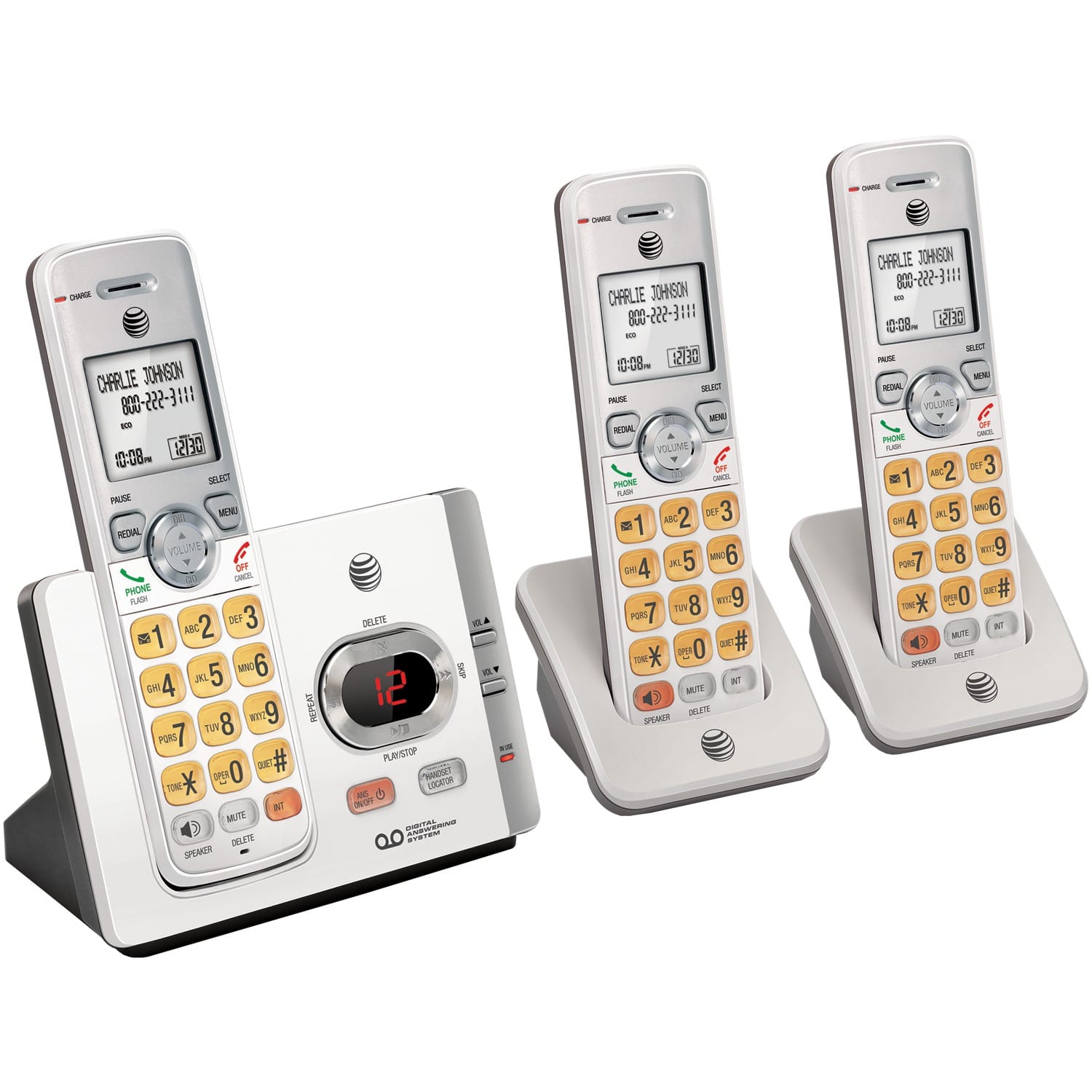 AT&T DECT 6.0 Expandable Cordless Phone System for Landline, Digital Answering System, Caller ID/Call Waiting, and Large Buttons, 3 Handset