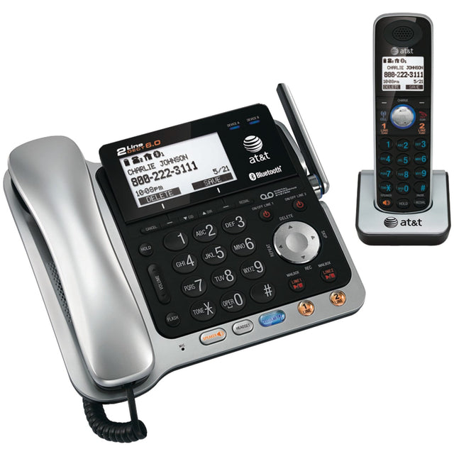 AT&T 2-Line 2-Handset DECT 6.0 Expandable Cordless Phone System for Landline, Answering System, Bluetooth Connect to Cell, and Caller ID