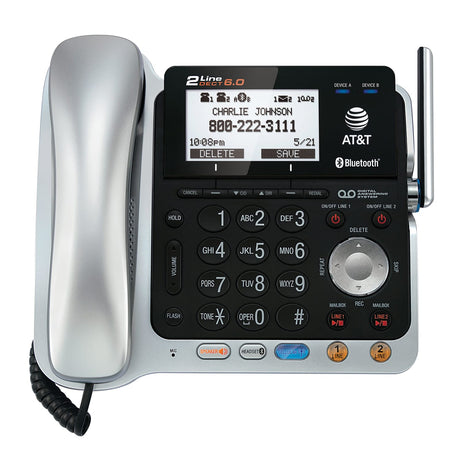 AT&T 2-Line 2-Handset DECT 6.0 Expandable Cordless Phone System for Landline, Answering System, Bluetooth Connect to Cell, and Caller ID