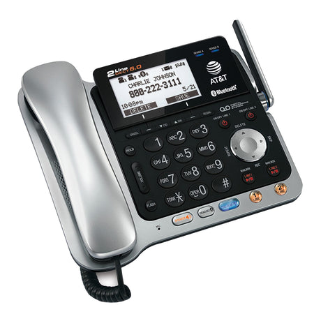 AT&T 2-Line 2-Handset DECT 6.0 Expandable Cordless Phone System for Landline, Answering System, Bluetooth Connect to Cell, and Caller ID