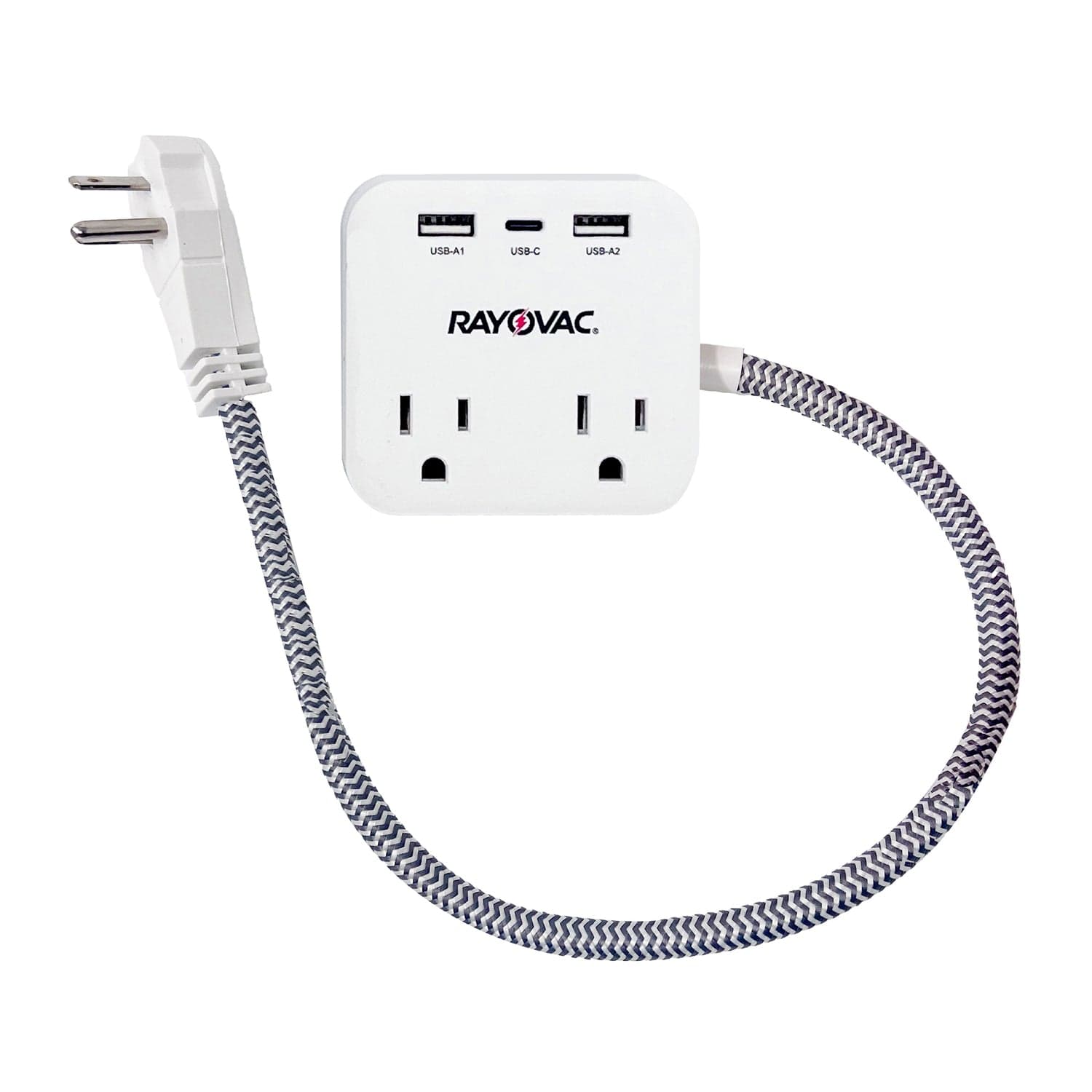 Rayovac 2-AC Outlet and 3-USB Port 490-Joules Surge Protector Power Strip, 1.5-Ft. Cord with Right-Angle Plug, FL-143SC