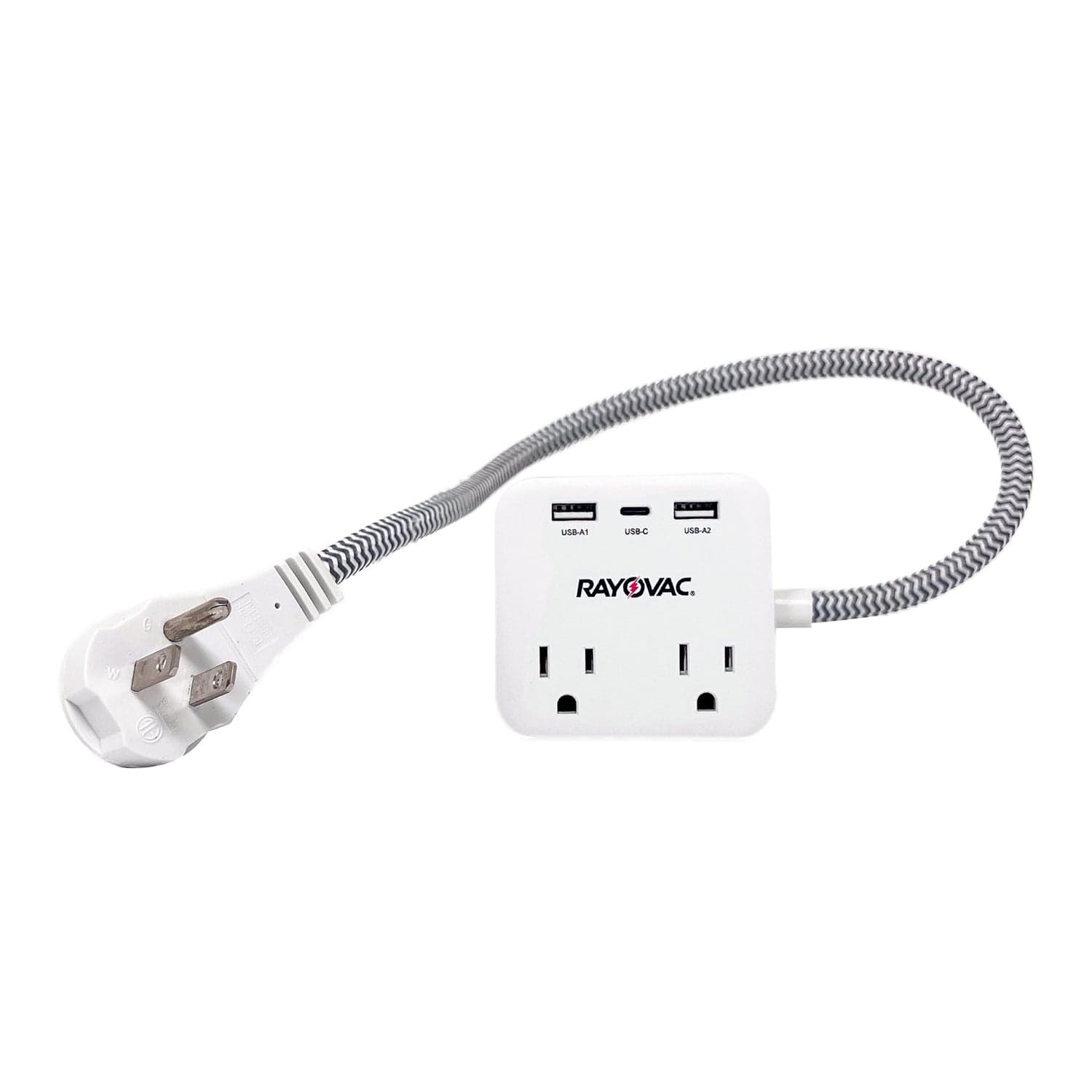 Rayovac 2-AC Outlet and 3-USB Port 490-Joules Surge Protector Power Strip, 1.5-Ft. Cord with Right-Angle Plug, FL-143SC