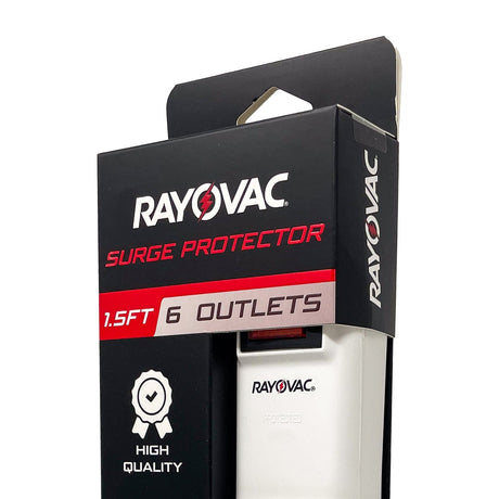 Rayovac 6-AC Outlet 1000-Joules Surge Protector Power Strip, 1.5-Ft. Cord with Flat Plug, HM-PS-170
