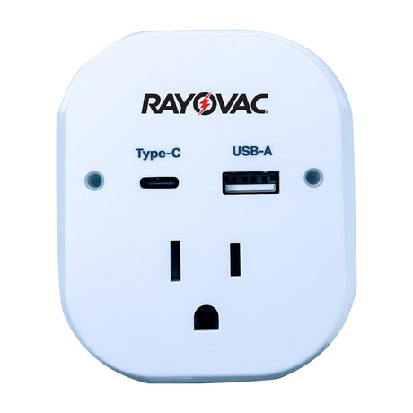 Rayovac 1-AC Outlet and 2-USB Port 300-Joules Portable Surge Protector Wall Tap with Phone Holder, PN201