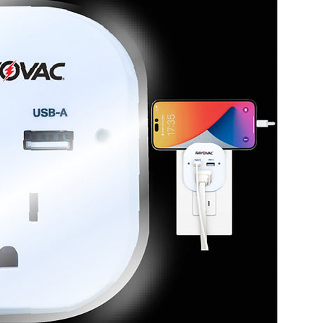 Rayovac 1-AC Outlet and 2-USB Port 300-Joules Portable Surge Protector Wall Tap with Phone Holder, PN201