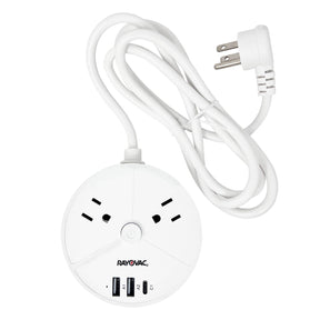 Rayovac Charge Disk 2-AC Outlet 540-Joules Surge Protector with 2 USB-A and 1 USB-C Ports, 5-Ft. Cord