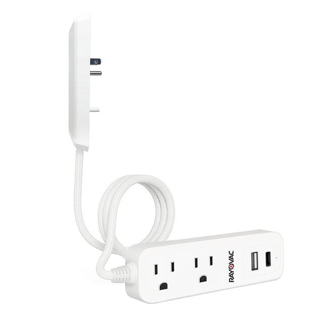Rayovac 2-AC Outlet and 2-USB Port 540-Joules Slim Surge Protector Power Strip, 3-Ft. Braided Cord with Flat Plug, SS-P311B
