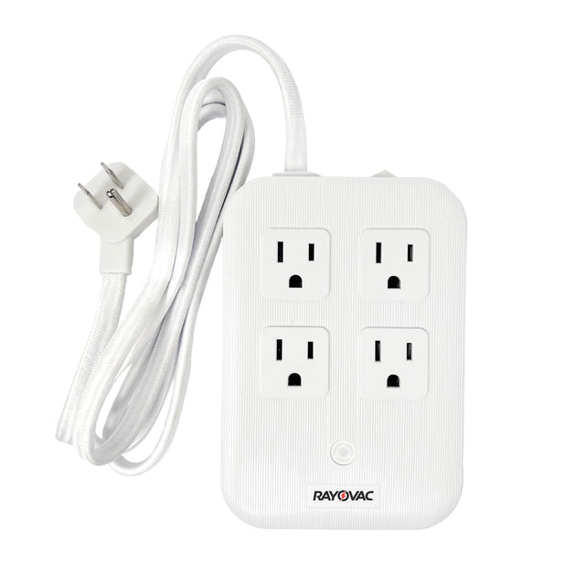 Rayovac 4-AC Outlet and 4-USB Port 540-Joules Surge Protector Power Strip, 5-Ft. Braided Cord with Flat Plug, SS-P319