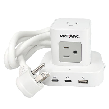 Rayovac 5-AC Outlet and 3-USB Port 540-Joules Power Cube Surge Protector, 5-Ft. Cord with Flat Plug, SS-P927