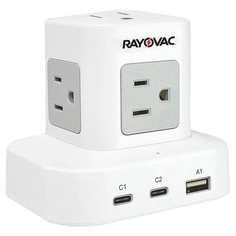 Rayovac 5-AC Outlet and 3-USB Port 540-Joules Power Cube Surge Protector, 5-Ft. Cord with Flat Plug, SS-P927