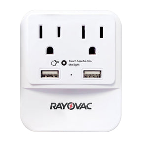 Rayovac 2-AC Outlet and 2-USB Port 300-Joules Portable Surge Protector/Splitter Wall Tap with Phone Holder and Night-Light, SS-Q202