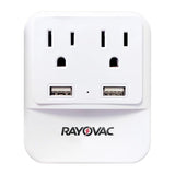 Rayovac 2-AC Outlet and 2-USB Port 300-Joules Portable Surge Protector/Splitter Wall Tap with Phone Holder and Night-Light, SS-Q202