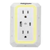 Rayovac 6-AC Outlet and 2-USB Port 300-Joules Portable Surge Protector Wall Tap with Phone Holder and Night-Light, SS-Q205