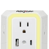 Rayovac 6-AC Outlet and 2-USB Port 300-Joules Portable Surge Protector Wall Tap with Phone Holder and Night-Light, SS-Q205