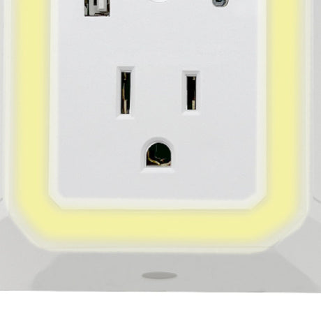 Rayovac 6-AC Outlet and 2-USB Port 300-Joules Portable Surge Protector Wall Tap with Phone Holder and Night-Light, SS-Q205