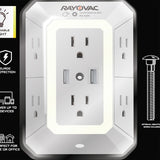 Rayovac 6-AC Outlet and 2-USB Port 300-Joules Portable Surge Protector Wall Tap with Phone Holder and Night-Light, SS-Q205