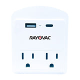 Rayovac AC Outlet and 2-USB Port 300-Joules Portable Surge Protector Wall Tap with Phone Holder, 2 Outlet