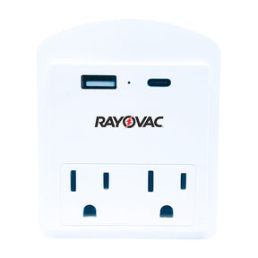 Rayovac AC Outlet and 2-USB Port 300-Joules Portable Surge Protector Wall Tap with Phone Holder, 2 Outlet