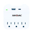 Rayovac AC Outlet and 2-USB Port 300-Joules Portable Surge Protector Wall Tap with Phone Holder, 3 Outlet