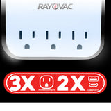 Rayovac AC Outlet and 2-USB Port 300-Joules Portable Surge Protector Wall Tap with Phone Holder, 3 Outlet