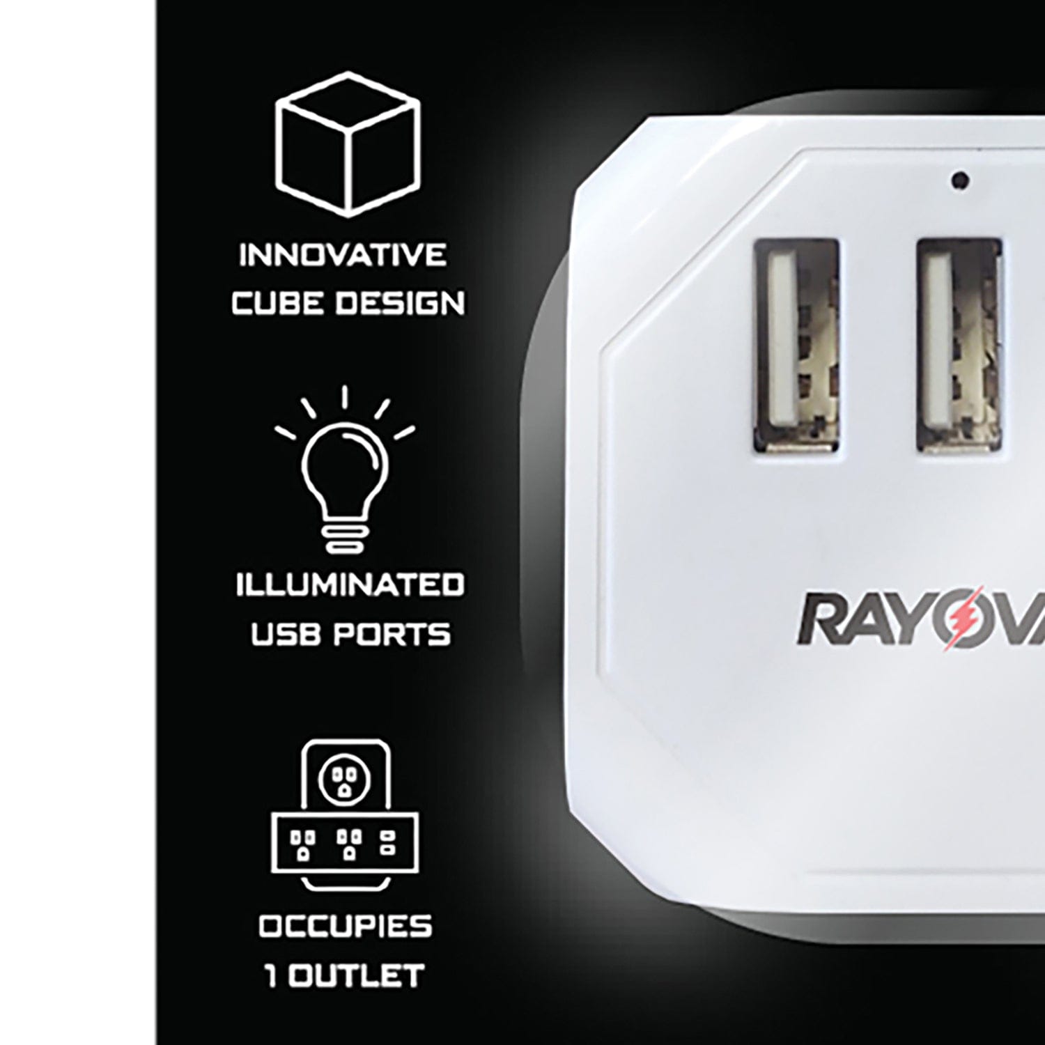 Rayovac 3-AC Outlet and 3-USB Port Portable Power Strip and Charger Wall Tap Cube, SS-Q303