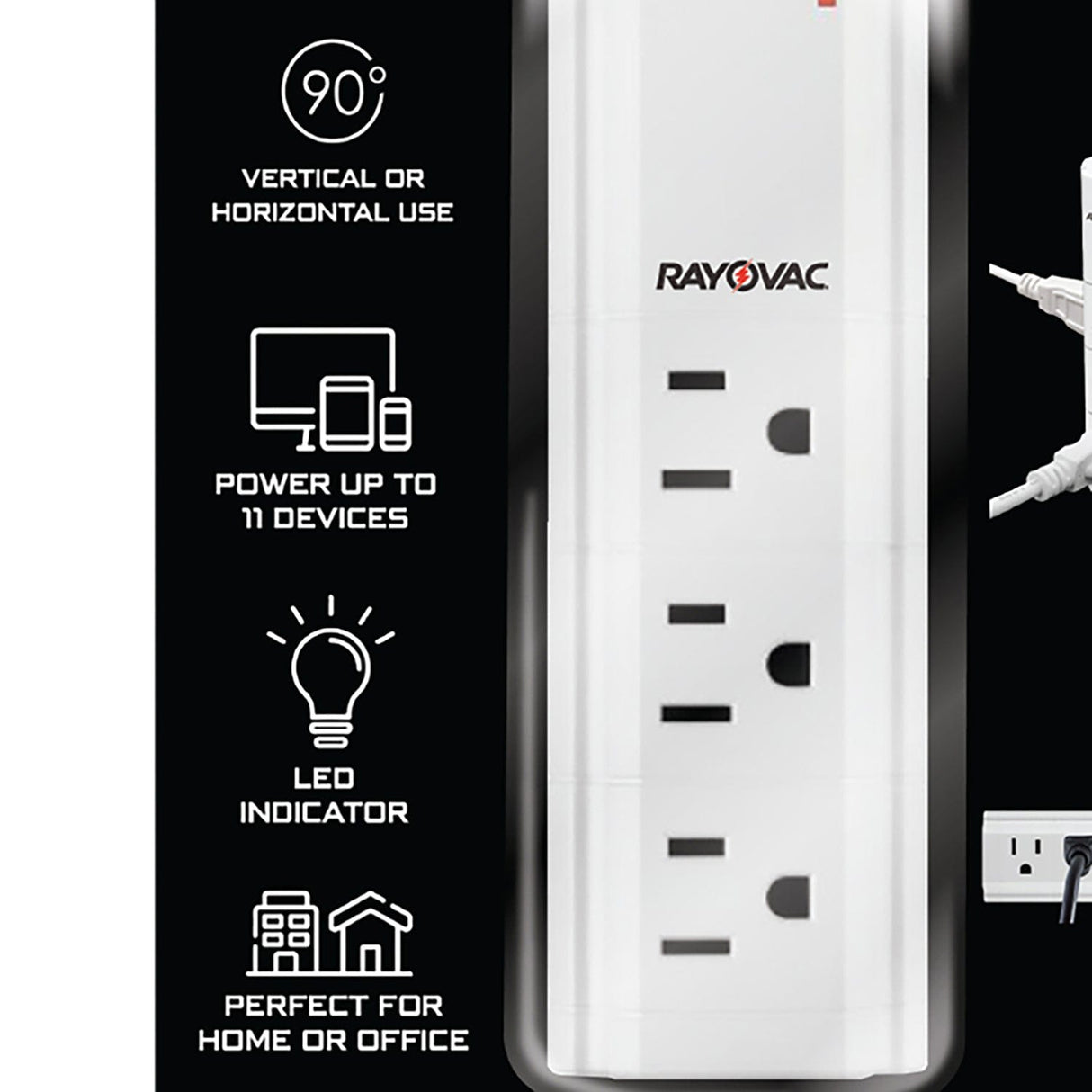 Rayovac 9-AC Outlet and 2-USB Port Portable Power Strip and Charger Wall Tap, SS-Q902