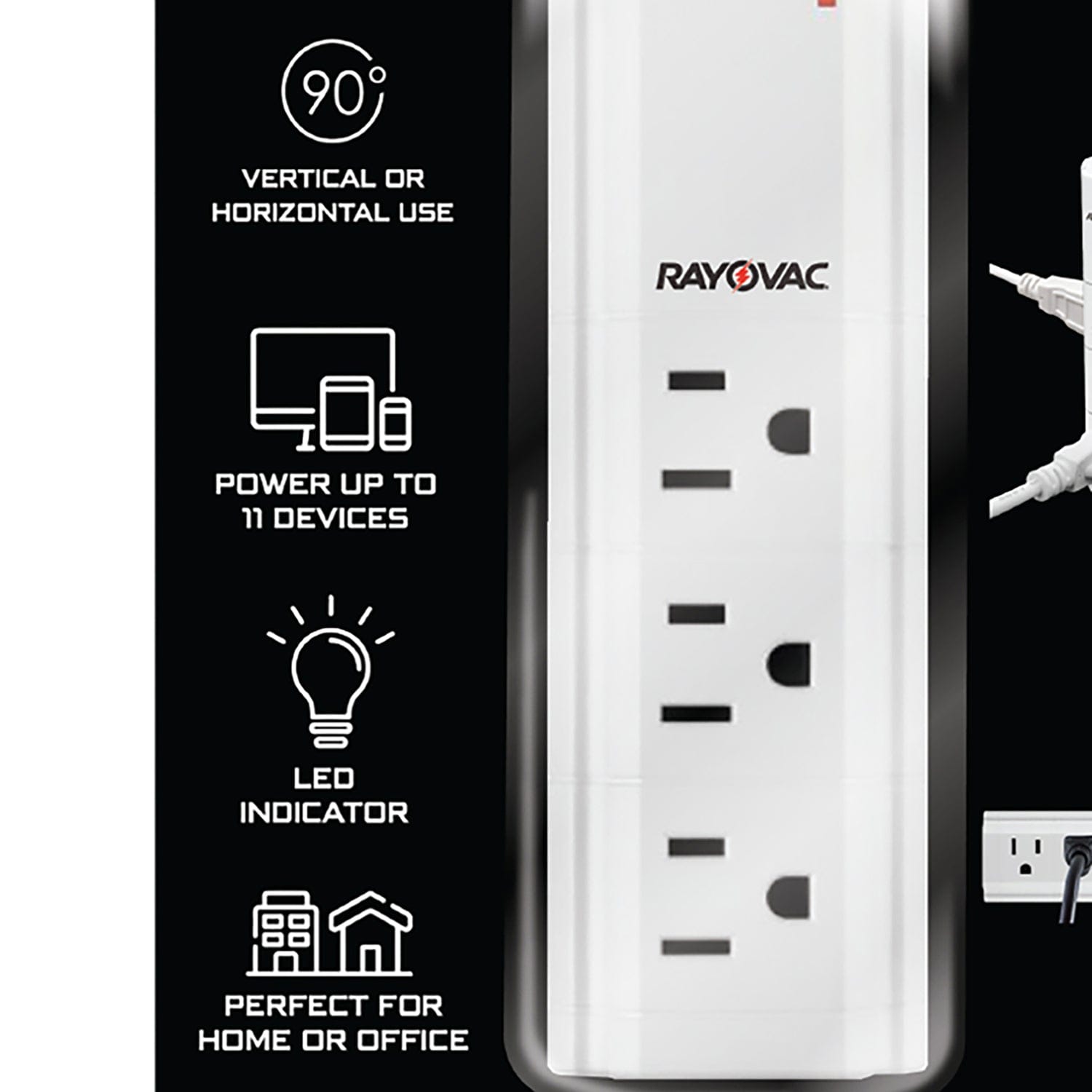 Rayovac 9-AC Outlet and 2-USB Port Portable Power Strip and Charger Wall Tap, SS-Q902