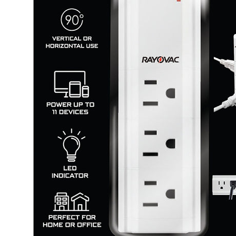 Rayovac 9-AC Outlet and 2-USB Port Portable Power Strip and Charger Wall Tap, SS-Q902