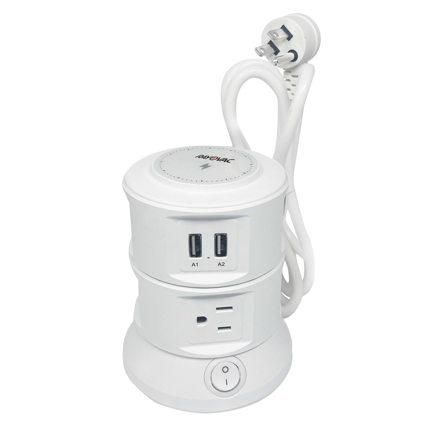 Rayovac Charging Tower 6-AC Outlet 540-Joules Surge Protector with Wireless Charging, 2 USB-A and 2 USB-C Ports, 5-Ft. Cord