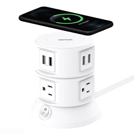 Rayovac Charging Tower 6-AC Outlet 540-Joules Surge Protector with Wireless Charging, 2 USB-A and 2 USB-C Ports, 5-Ft. Cord