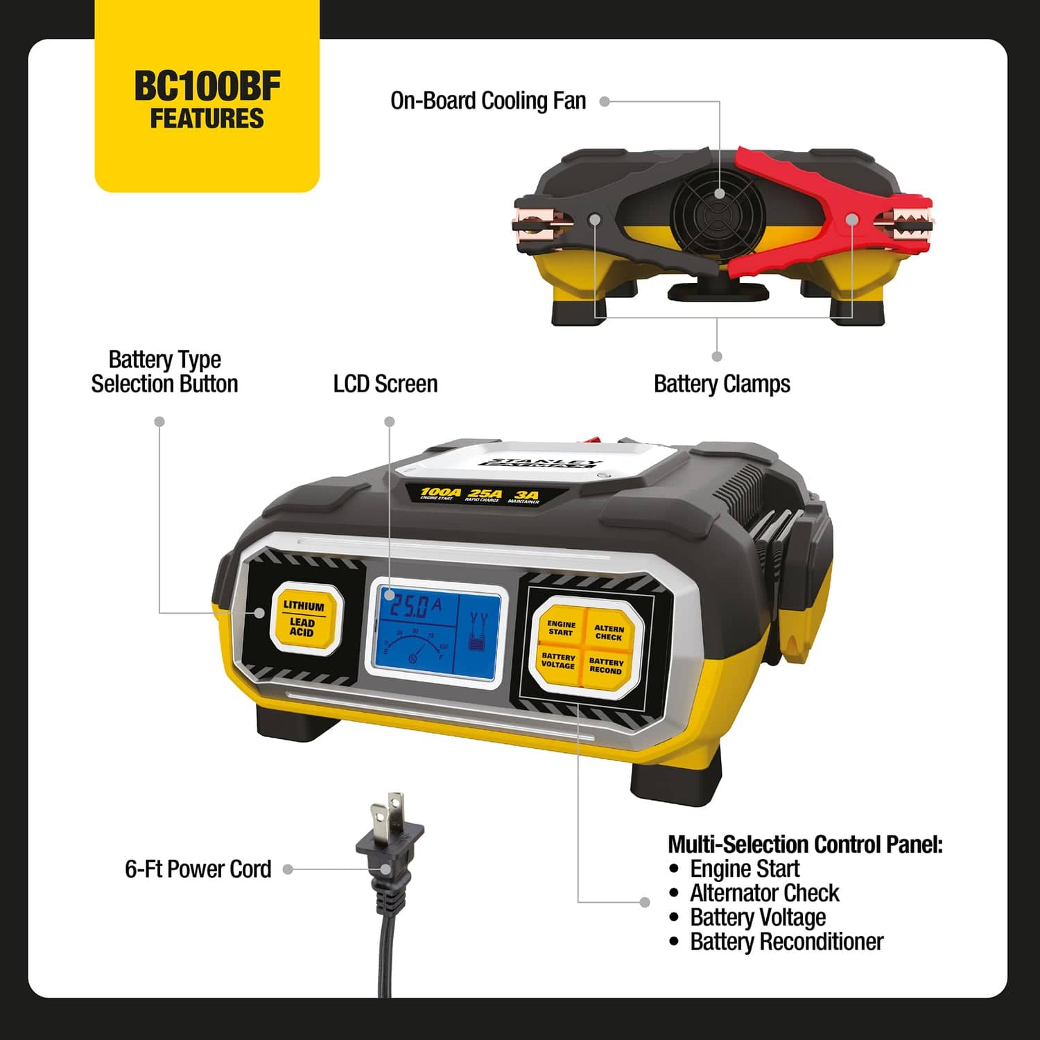 Stanley FATMAX 100-Amp 12-Volt Fully Automatic Automotive Battery Charger/Maintainer, BC100BF