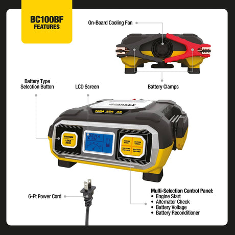 Stanley FATMAX 100-Amp 12-Volt Fully Automatic Automotive Battery Charger/Maintainer, BC100BF