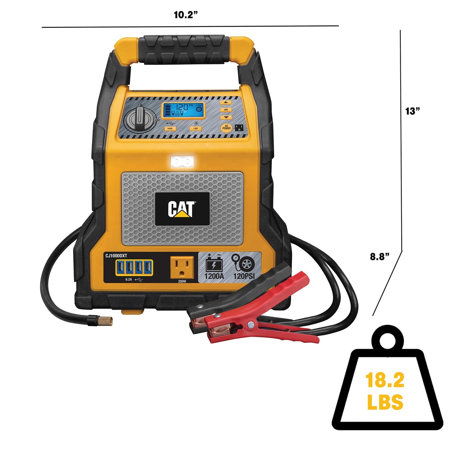 Cat Power Station with 1200-Peak-Amp Jump Starter, Tire Compressor, and Power Inverter, CJ1000DXT