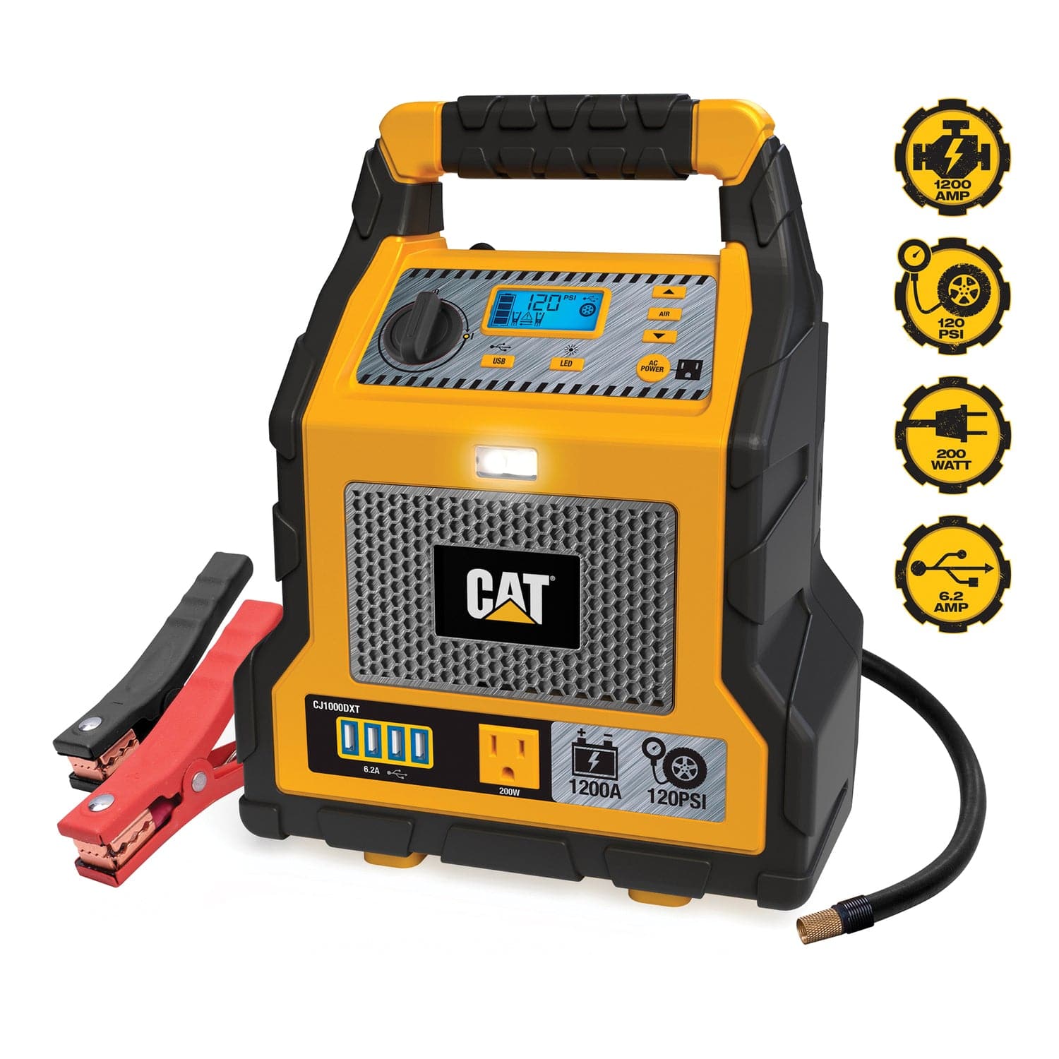 Cat Power Station with 1200-Peak-Amp Jump Starter, Tire Compressor, and Power Inverter, CJ1000DXT