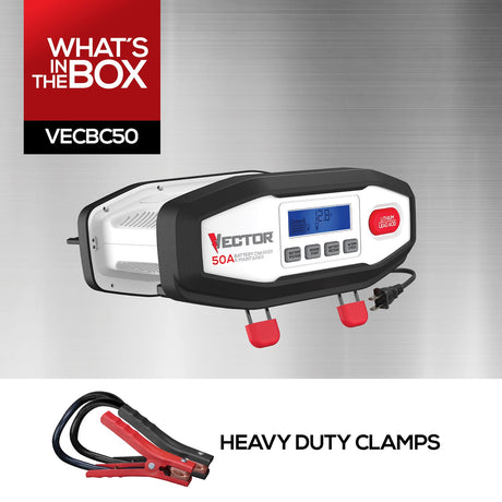 Vector 50-Amp Engine Start/15-Amp Automatic Battery Charger/Maintainer with Lithium/Lead-Acid Selector, VECBC50