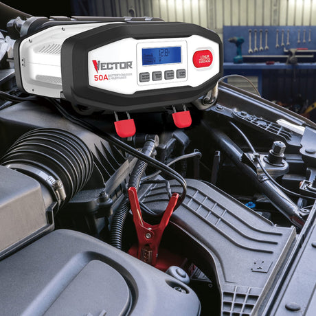 Vector 50-Amp Engine Start/15-Amp Automatic Battery Charger/Maintainer with Lithium/Lead-Acid Selector, VECBC50
