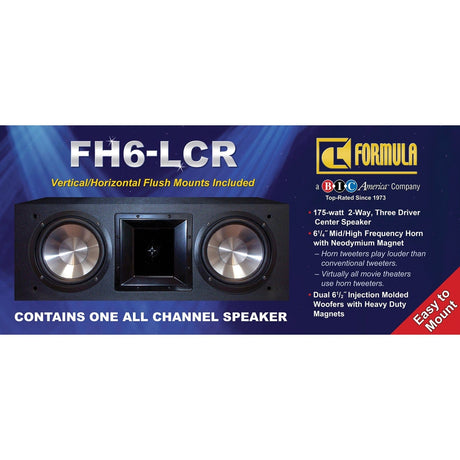 BIC America Formula Series FH6-LCR Dual-6-1/2-In. Indoor Bookshelf Surround Speaker, 175 Watts, Black