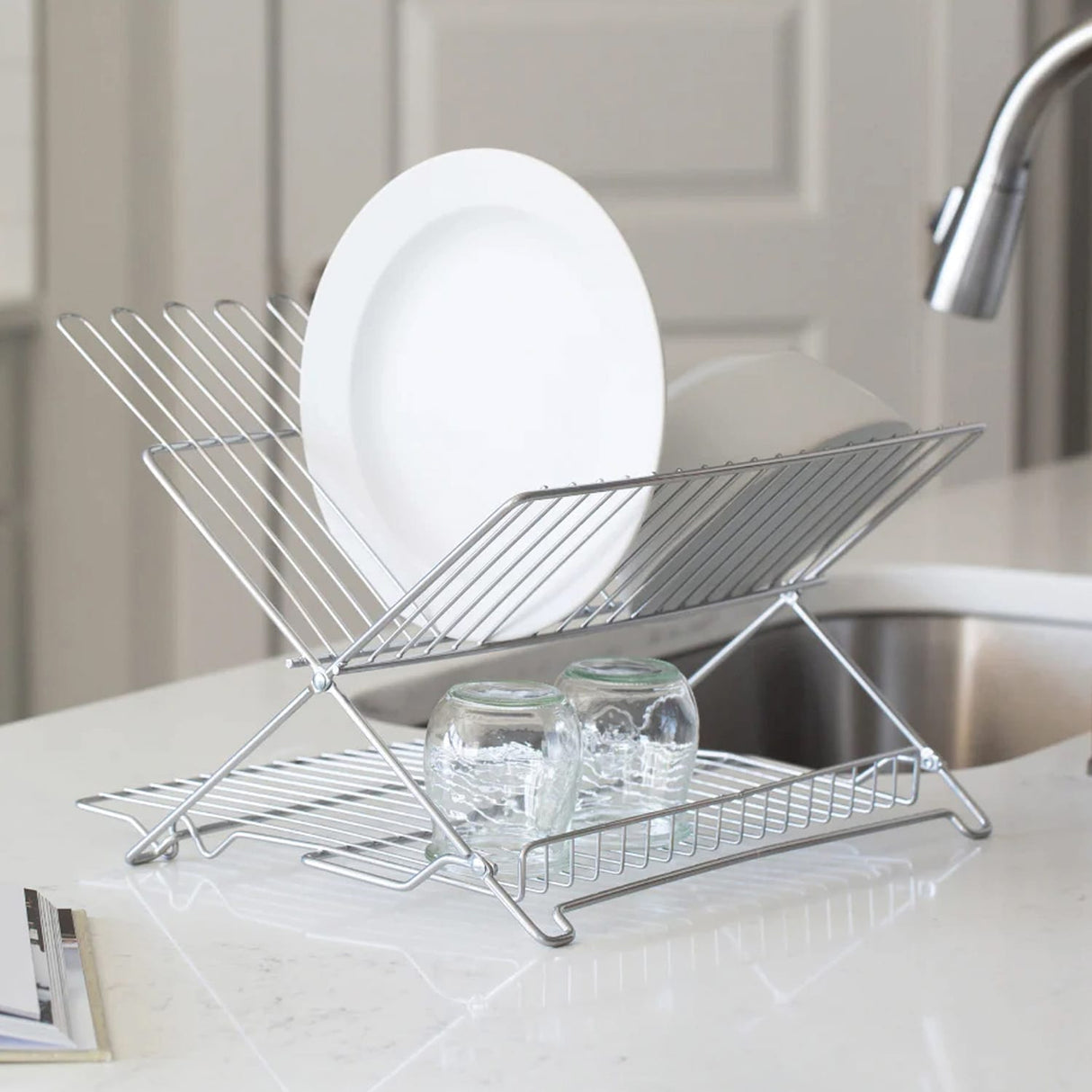 Better Houseware Jr. Folding Dish Rack, Metallic