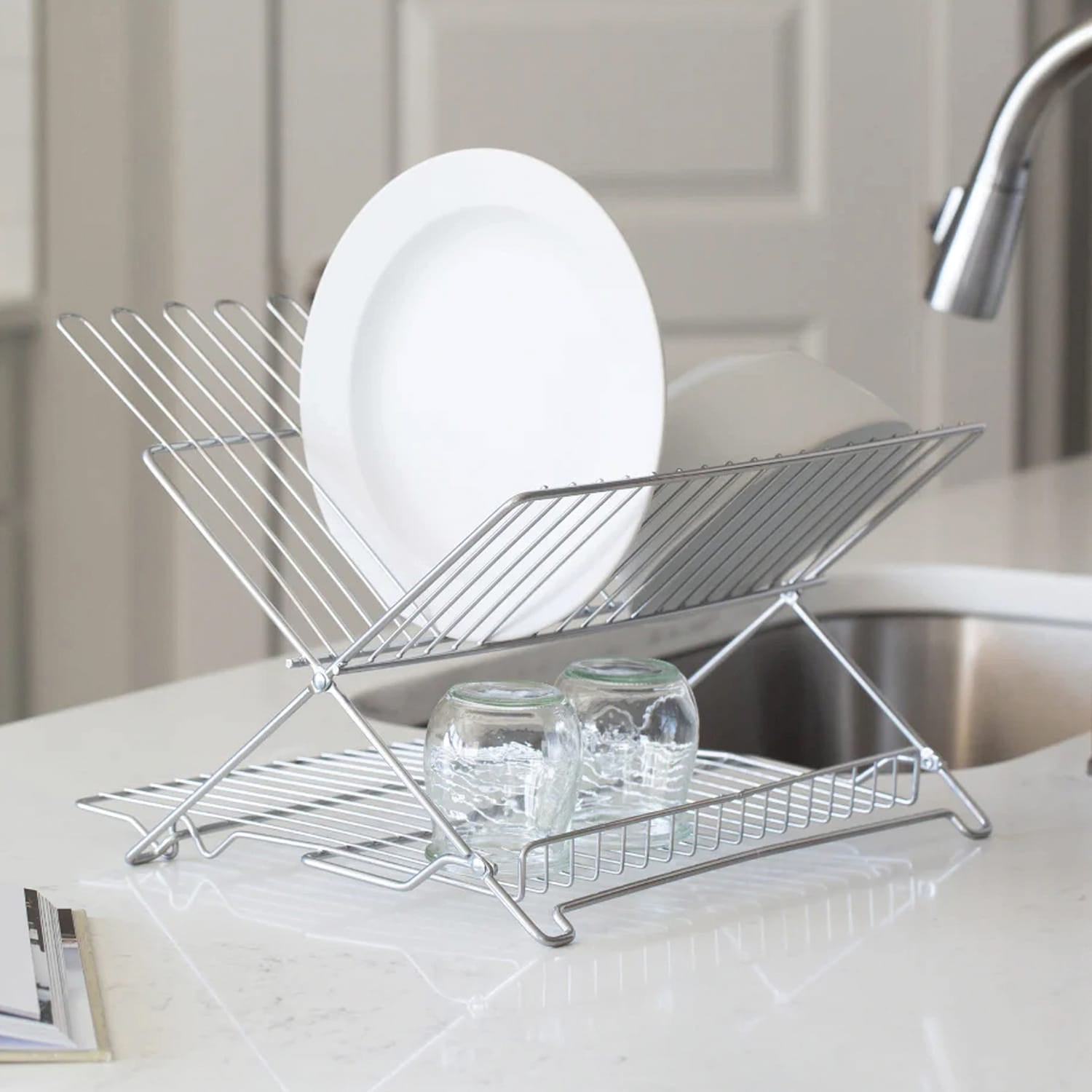 Better Houseware Jr. Folding Dish Rack, Metallic