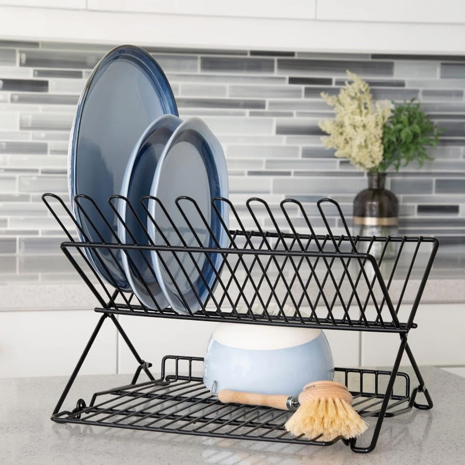 Better Houseware Folding Dish Rack, Black